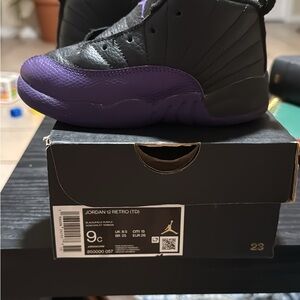 Jordan 12 Retro TD Black and Purple Shoes